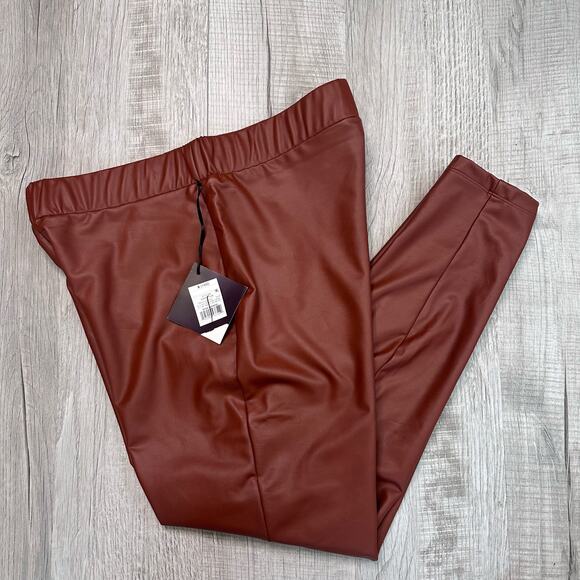 Ava & Viv Faux Leather Orange Pant Women X(14W) Pull On Tapered Ankle Poly Blend - Picture 7 of 8